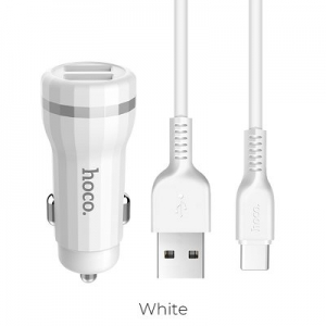 CL adaptér HOCO Z27 2x USB 2,4A, kabel USB typ C, barva bílá