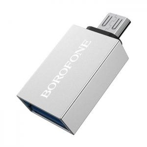 Adaptér Borofone Micro USB na USB OTG, barva stříbrná