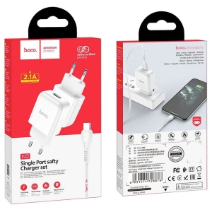 Cestovní nabíječ HOCO N2 Vigour 1x USB A (2A) + kabel USB A na USB C, barva bílá