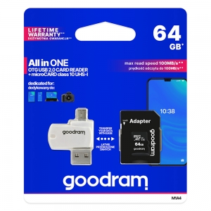 Paměťová karta micro SD GOODRAM 64GB Class 10 Blistr + adapter, card reader