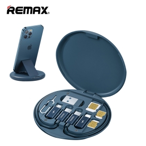 Datový kabel 3v1 Remax (RC-190) 3x adaptér, kabel USB C na USB C, stojánek na mobil, barva modrá BOX