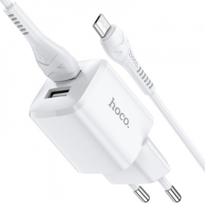 Cestovní nabíječ HOCO N8 Briar 2x USB 2,4A, kabel Micro USB, barva bílá