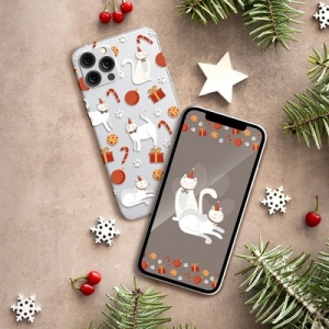 Pouzdro Winter iPhone 7, 8, SE 2020 (4,7), vánoční kočka