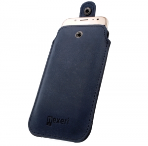 Poudro Nexeri Leather Pocket, modrá kůže, velikost iPhone 12, 12 Pro, 13, 13 Pro