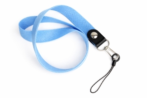 Šňůrka na mobilní telefon s karabinou, šířka 2 cm, barva světle modrá