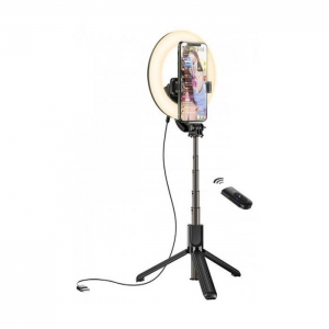 Selfie držák HOCO LV03 Plus, se selfie lampou a funkcí stativu, barva černá