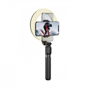 Selfie držák HOCO LV03 Plus, se selfie lampou a funkcí stativu, barva černá