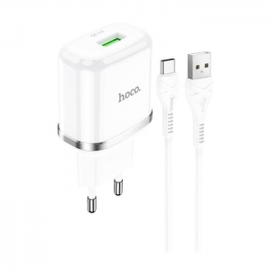 Cestovní nabíječ HOCO N3 Single port, QC 3.0, 18W, kabel USB Typ C, barva bílá