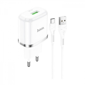 Cestovní nabíječ HOCO N3 Single port 1x USB A, QC 3.0 PD 18W, kabel USB A na USB C, barva bílá