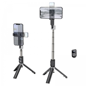 Selfie držák HOCO K16 tripod + lampa, barva černá