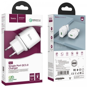 Cestovní nabíječ HOCO N3 Single port 1x USB A, QC 3.0 PD 18W, barva bílá