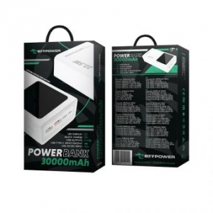 Externí baterie POWER BANK BeePower  BP-30DP, 30000mAh,PD 22,5 W, 2x USB, USB Typ C, Micro USB, LED Display, barva bílá