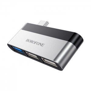 Adaptér Borofone DH1, USB Typ C na 3 x USB 3.0, barva stříbrná