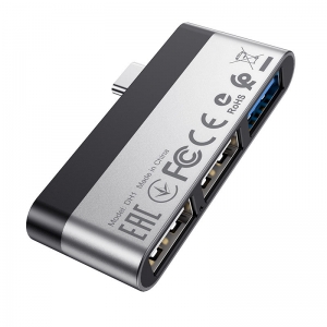 Adaptér Borofone DH1, USB Typ C na 3 x USB 3.0, barva stříbrná