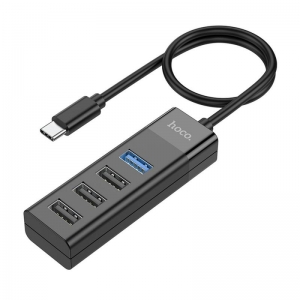 Adaptér Hoco HB25 4v1, USB Typ C na USB Typ C (samec), USB 3.0 + USB 2.0, barva černá