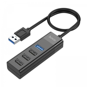 Adaptér Hoco HB25 4v1, USB na USB (samice), USB 3.0 + USB 2.0, barva černá