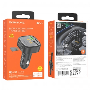 Transmiter FM Bluetooth Borofone BC43 Flash MP3, 2X USB QC 3.0 18W + micro SD, barva černá