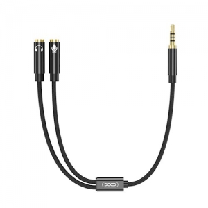 Audio kabel XO 2v1 (NB-R197) jack 3,5 mm - jack 3,5 mm / mikrofon, 0,23 m černý