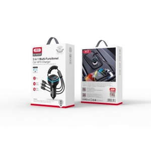 Transmitér FM Bluetooth XO (BCC07) 1x USB 1x USB Typ C, 3,1A, AUX, kabel 3v1, barva černá