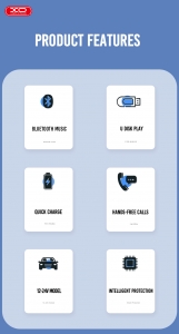 Transmitér FM Bluetooth XO (BCC10) 2x USB, 3,1A, AUX, barva černá