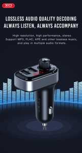 Transmitér FM Bluetooth XO (BCC10) 2x USB, 3,1A, AUX, barva černá