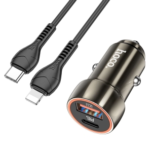 CL adaptér HOCO Z46A, 1x USB A 1x USB C, QC 3.0 PD 20W, kabel USB C na Lightning, barva metal grey