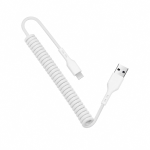 Datový kabel spirála, USB A na USB C, délka 1m, barva bílá