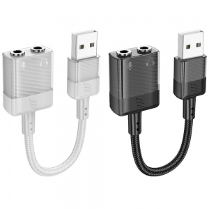 Adaptér HOCO (LS37) USB adaptér na 2x Jack 3,5 mm (samice) barva šedá