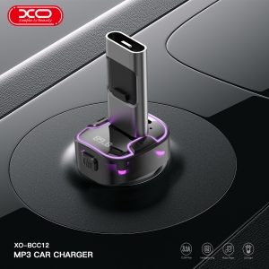 Transmitér FM Bluetooth XO (BCC12) 1x USB, 1x Typ C, 3,1A, barva černá