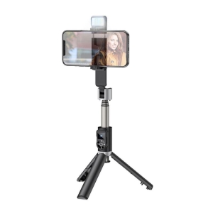 Selfie držák HOCO K16 tripod, s funkcí stativu, bluetooth, lampa, barva černá