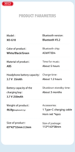 Bluetooth headset XO TWS (G10), barva bílá