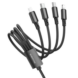 Datový kabel 4v1 Borofone USB A na 2x USB C, Micro USB, Lightning, barva černá