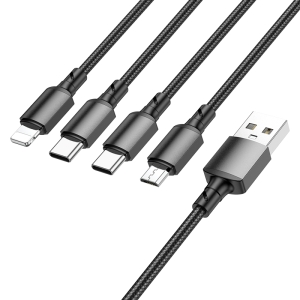 Datový kabel 4v1 Borofone USB na 2x Typ C, Micro USB, Lightning - 2A, černý