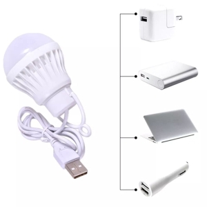 USB LED žárovka Teplé bílé světlo 350 lm 5W, kabel 1M, bílá