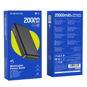 Externí baterie POWER BANK Borofone BJ3A Minimalist, 20000mAh, 2x USB A, 1x USB C, 1x Micro USB, barva černá