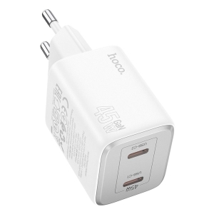 Cestovní nabíječ HOCO N42 GaN, 2x USB C, QC 3.0 PD 45W (1x 25W, 1x 20W), barva bílá