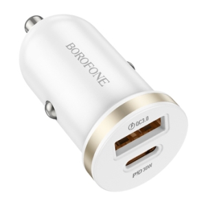 CL adaptér Borofone (BZ22) 1x USB A, 1x USB C, 30W, QC 3.0 white