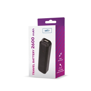 Externí baterie POWER BANK Setty Mini, 2600 mAh, barva černá