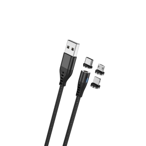 Datový kabel 3v1 maXlife, magnetický 3A, délka 1M, nylon barva černá