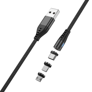 Datový kabel 3v1 maXlife, magnetický 3A, délka 1M, nylon barva černá