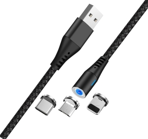 Datový kabel 3v1 maXlife, magnetický 3A, délka 1M, nylon barva černá