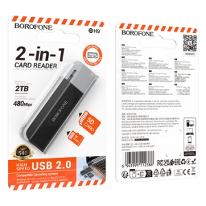 Čtečka paměťových karet Borofone DH9, 2v1 USB 3.0 / SD + micro SD, barva černá