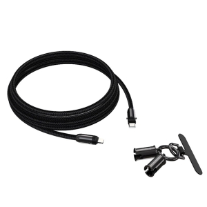 Datový kabel + šňůrka na mobil 2v1, USB C na Lightning, PD 27W, délka 1,2m, barva černá