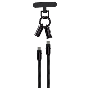 Datový kabel + šňůrka na mobil 2v1, USB C na USB C, PD 60W, délka 1,2m, barva černá