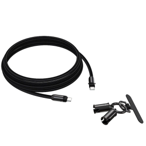 Datový kabel + šňůrka na mobil 2v1, USB C na USB C, PD 60W, délka 1,2m, barva černá