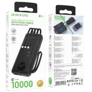 Externí baterie POWER BANK Borofone BJ153 Power, 10000mAh, 1x micro USB, 1x USB, 1x TYP C, 1x Lightning, barva černá