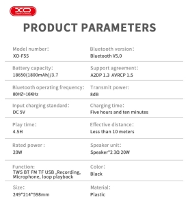 Maxi Reproduktor BlueTooth XO-F55 s karaoke systémem, barva černá