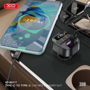 Transmitér FM Bluetooth XO (BCC10) 1x USB A 1x USB C, PD 30W, barva černá