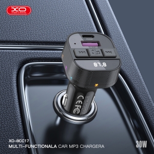 Transmitér FM Bluetooth XO (BCC10) 1x USB A 1x USB C, PD 30W, barva černá