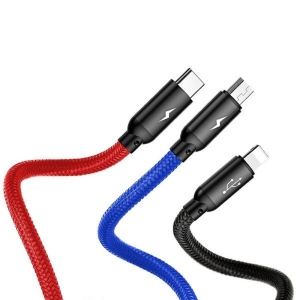 Datový kabel 3v1 Baseus (CAMLT-BSY01), USB A na USB C, Micro USB, Lightning, délka 0,3m, barva černá